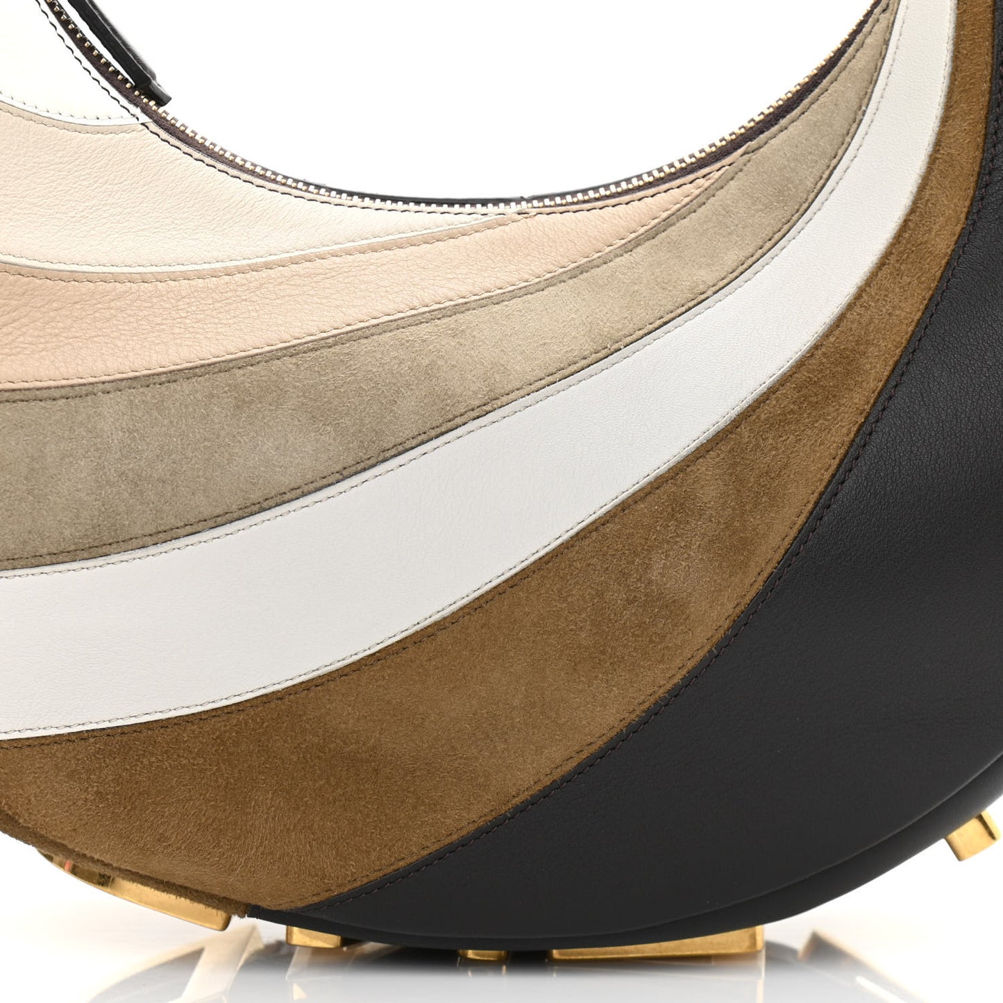 Vitello Seta Goatskin Suede Rainbow Inlay Small Fendigraphy Hobo Bag Grigio Multicolor Ebano