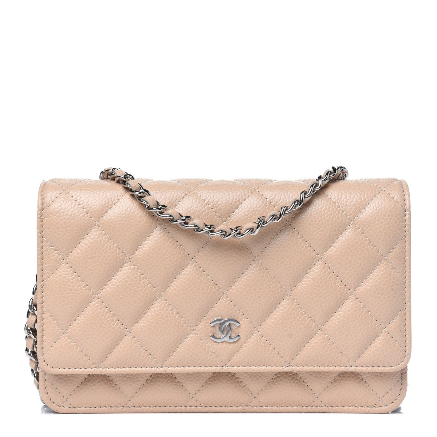 Caviar Quilted Wallet On Chain WOC Beige