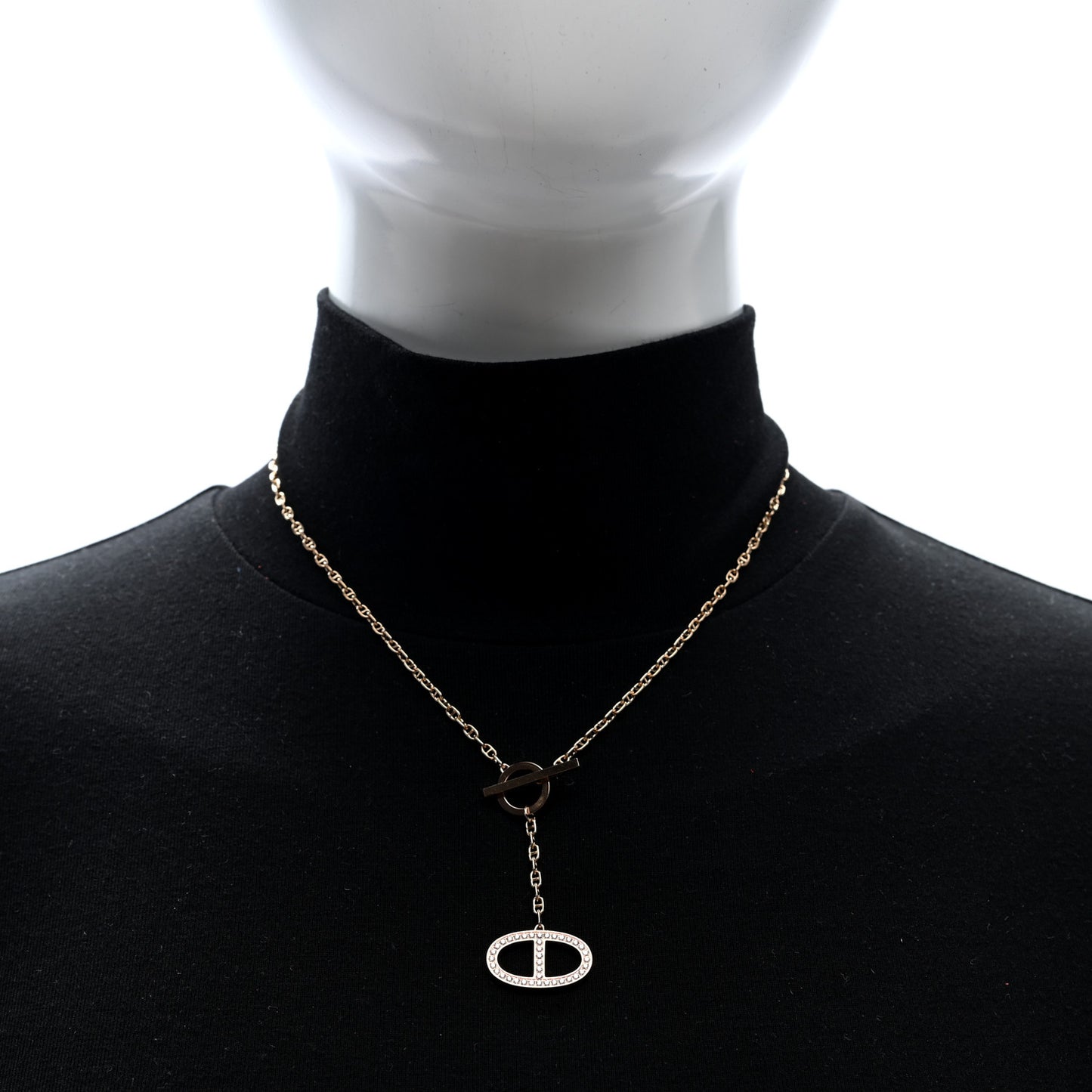 18K Rose Gold Diamond GM Chaine D'Ancre Contour Pendant Necklace ST