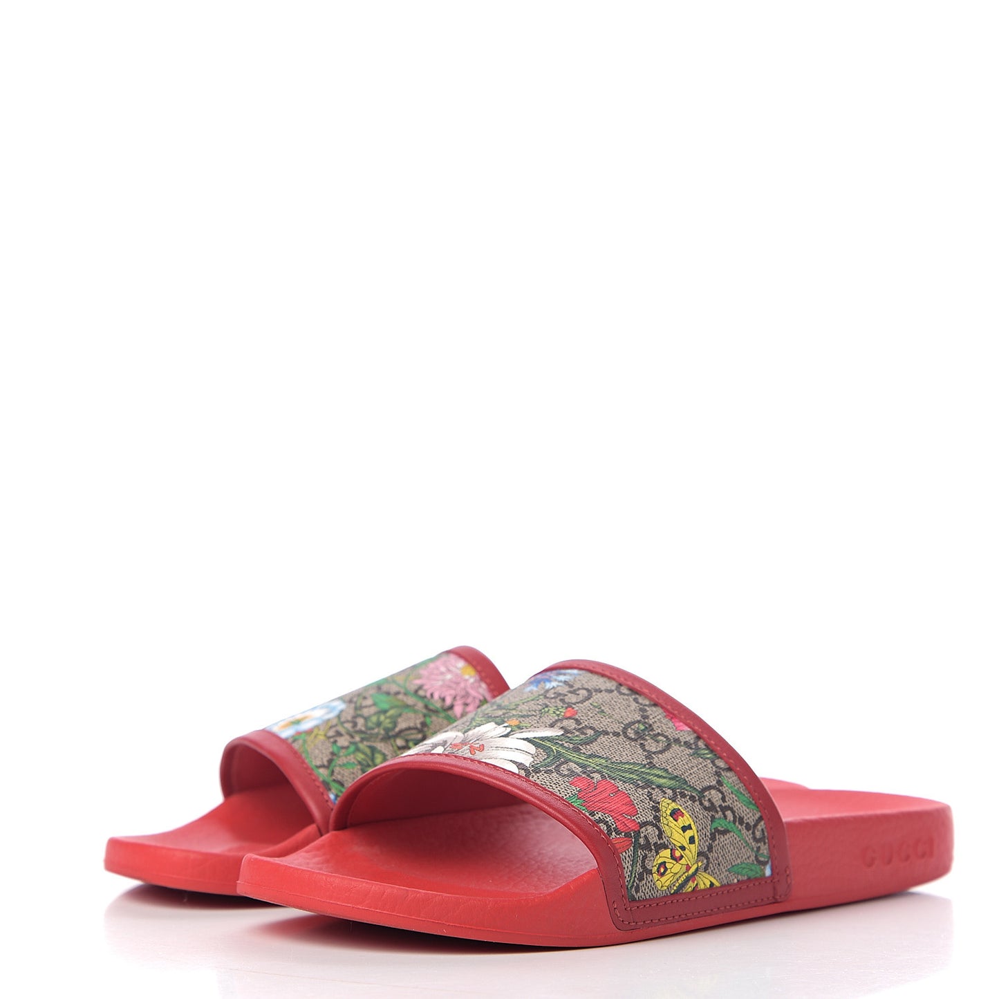 GG Supreme Monogram Flora Pursuit Slide Sandals 38 Red