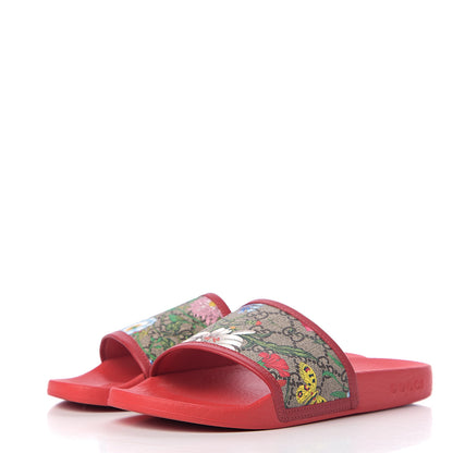 Gucci GG Supreme Monogram Flora Pursuit Slide Sandals 38 Red 3 of 9