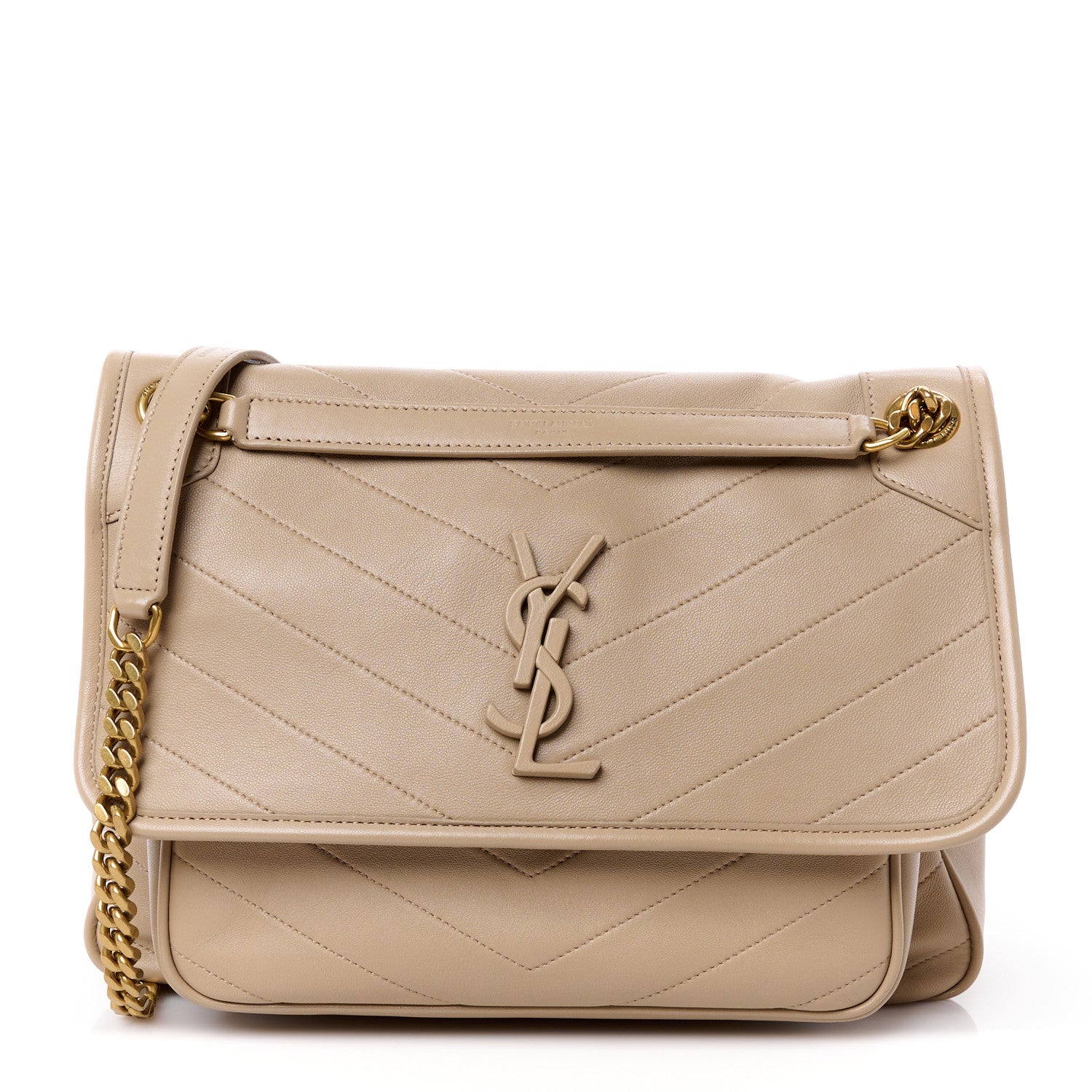 Saint Laurent Lambskin Matelasse Monogram Medium Niki Chain Satchel Dark Beige 1 of 11