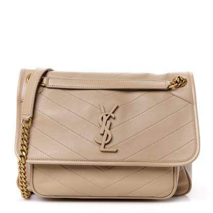 Saint Laurent Lambskin Matelasse Monogram Medium Niki Chain Satchel Dark Beige 1 of 11