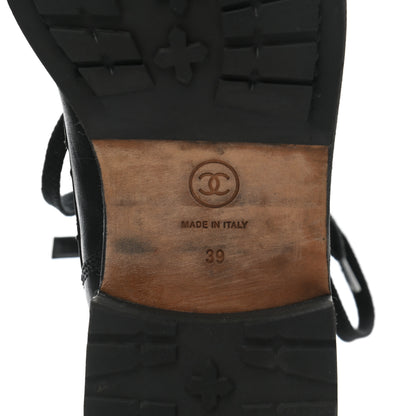 Chanel Calfskin Quilted Lace Up Combat Boots 39 Black 6 of 9