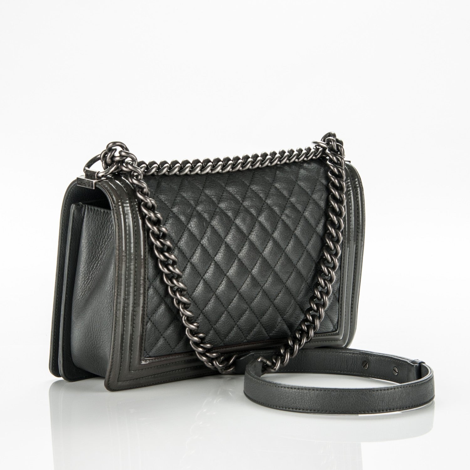 Chanel Goatskin Patent Quilted New Medium Boy Flap Grey 4 of 14