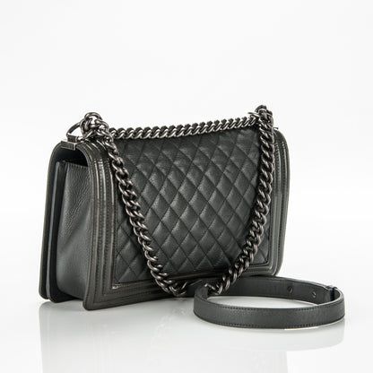 Chanel Goatskin Patent Quilted New Medium Boy Flap Grey 4 of 14