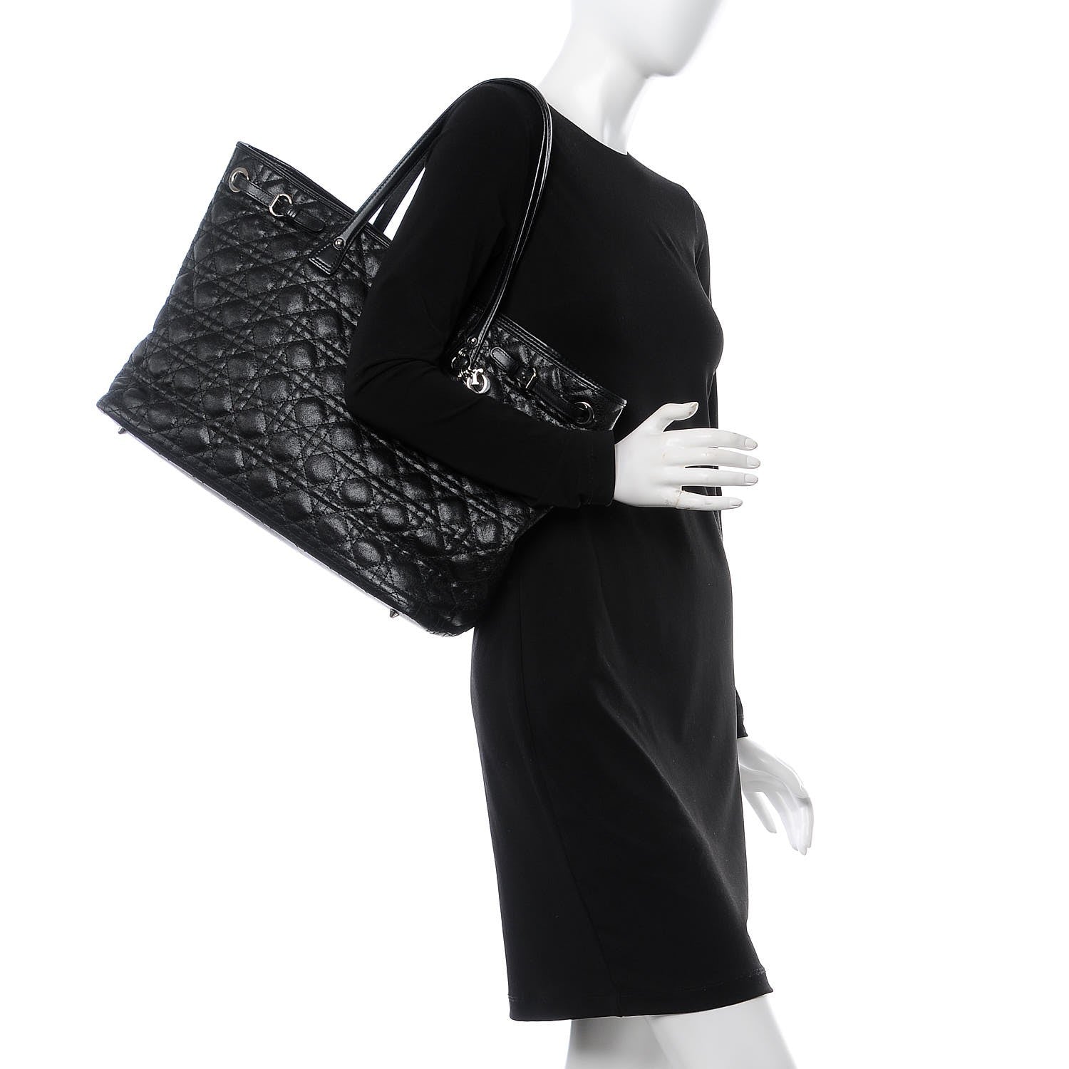 Christian Dior Coated Canvas Cannage Large Panarea Tote Black 2 of 10
