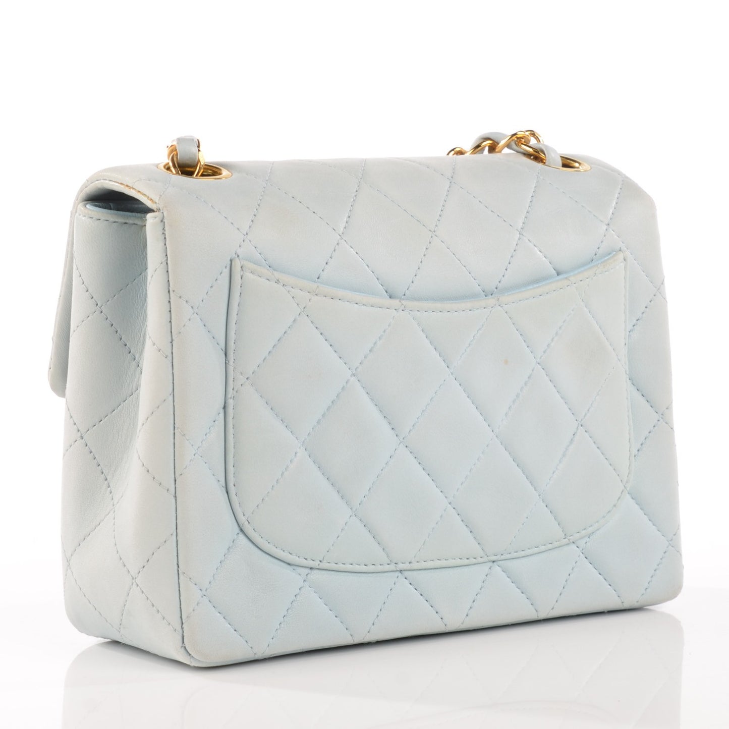 Lambskin Quilted Mini Square Flap Light Blue