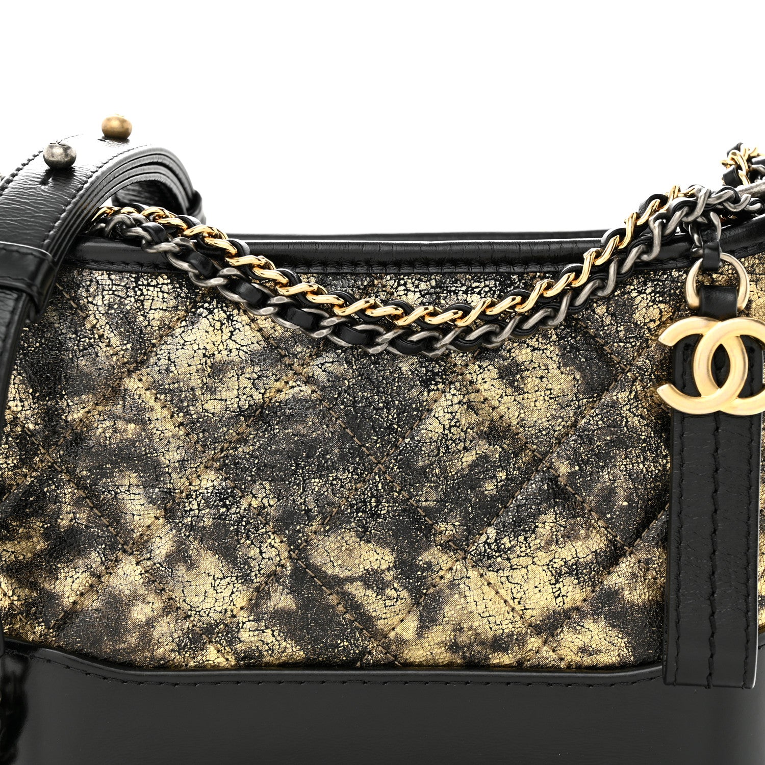 Chanel Metallic Crumpled Goatskin Quilted Small Gabrielle Hobo Black Gold 8 of 11