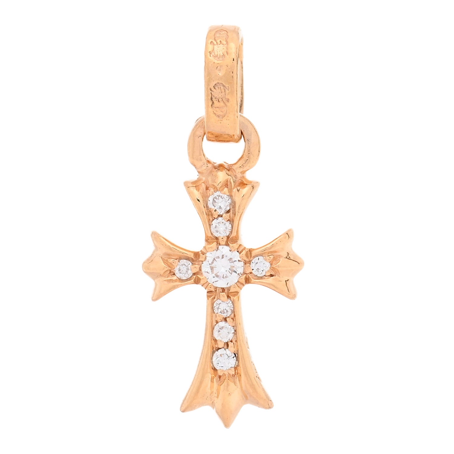 Chrome Hearts 22K Yellow Gold Diamond Baby Fat Cross Pave Pendant 1 of 3