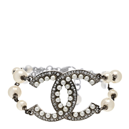 Chanel Pearl Crystal CC Bracelet Silver 1 of 4