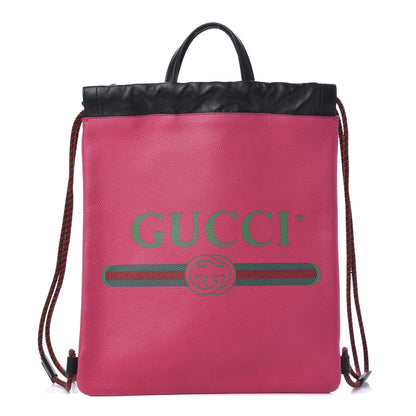 Gucci Grained Calfskin Logo Drawstring Backpack Box Pink Green Black 2 of 10