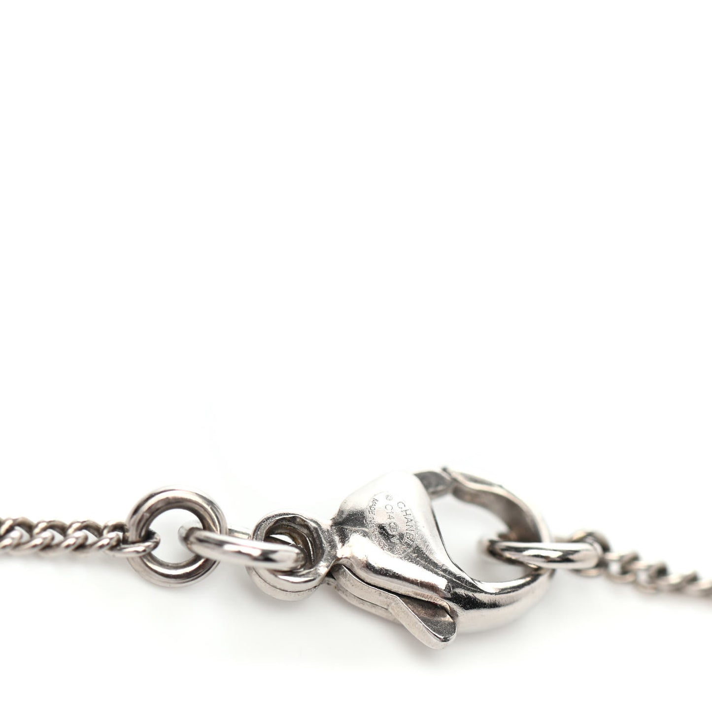 Crystal Pearl Twisted CC Drop Necklace Silver