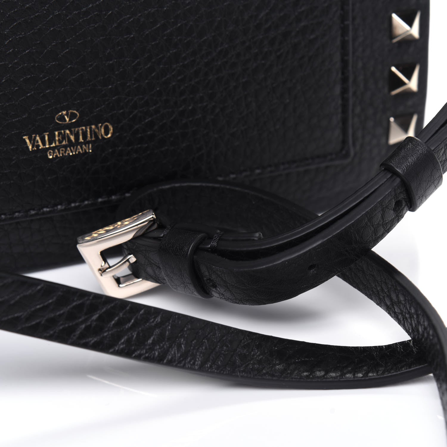 Valentino Garavani Pebbled Calfskin Small Rockstud Overlay Flap Shoulder Bag Black 11 of 11