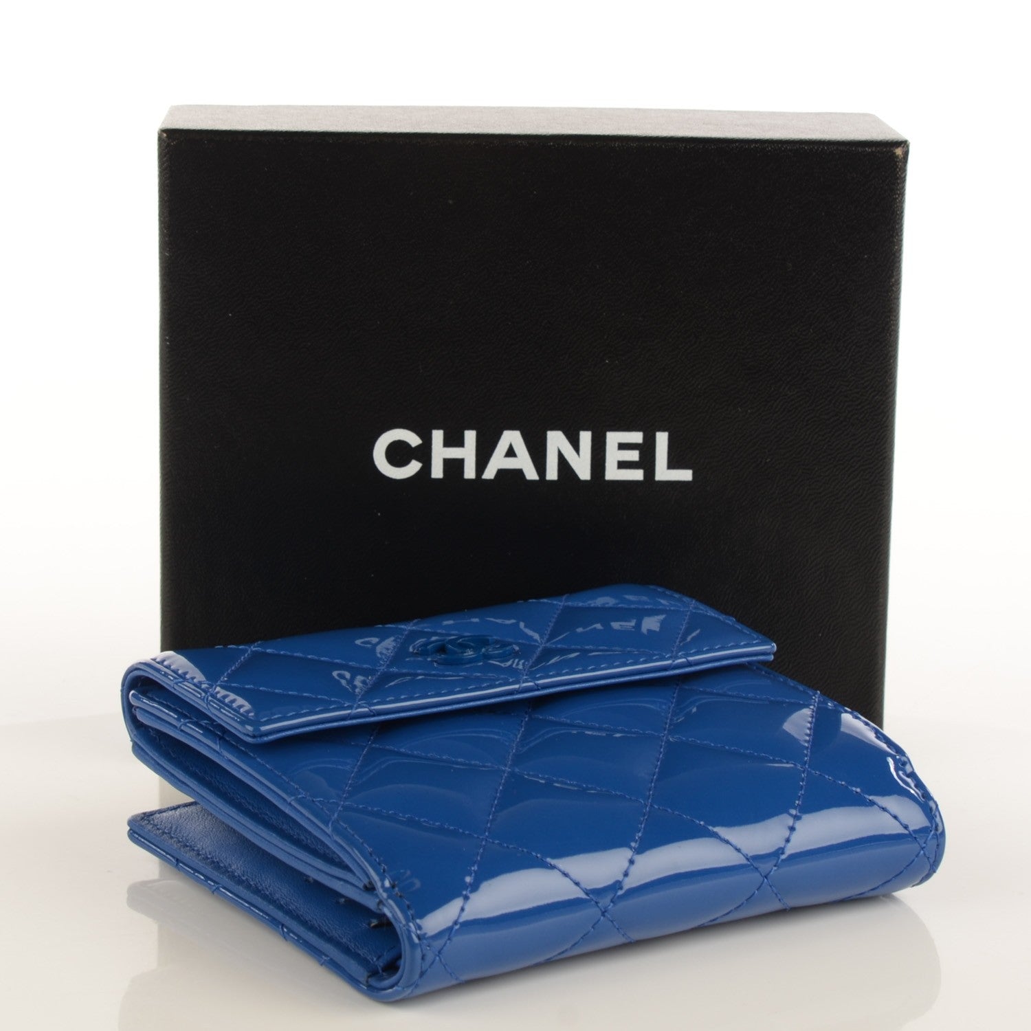 Chanel Patent Quilted CC French Wallet Blue 4 of 8