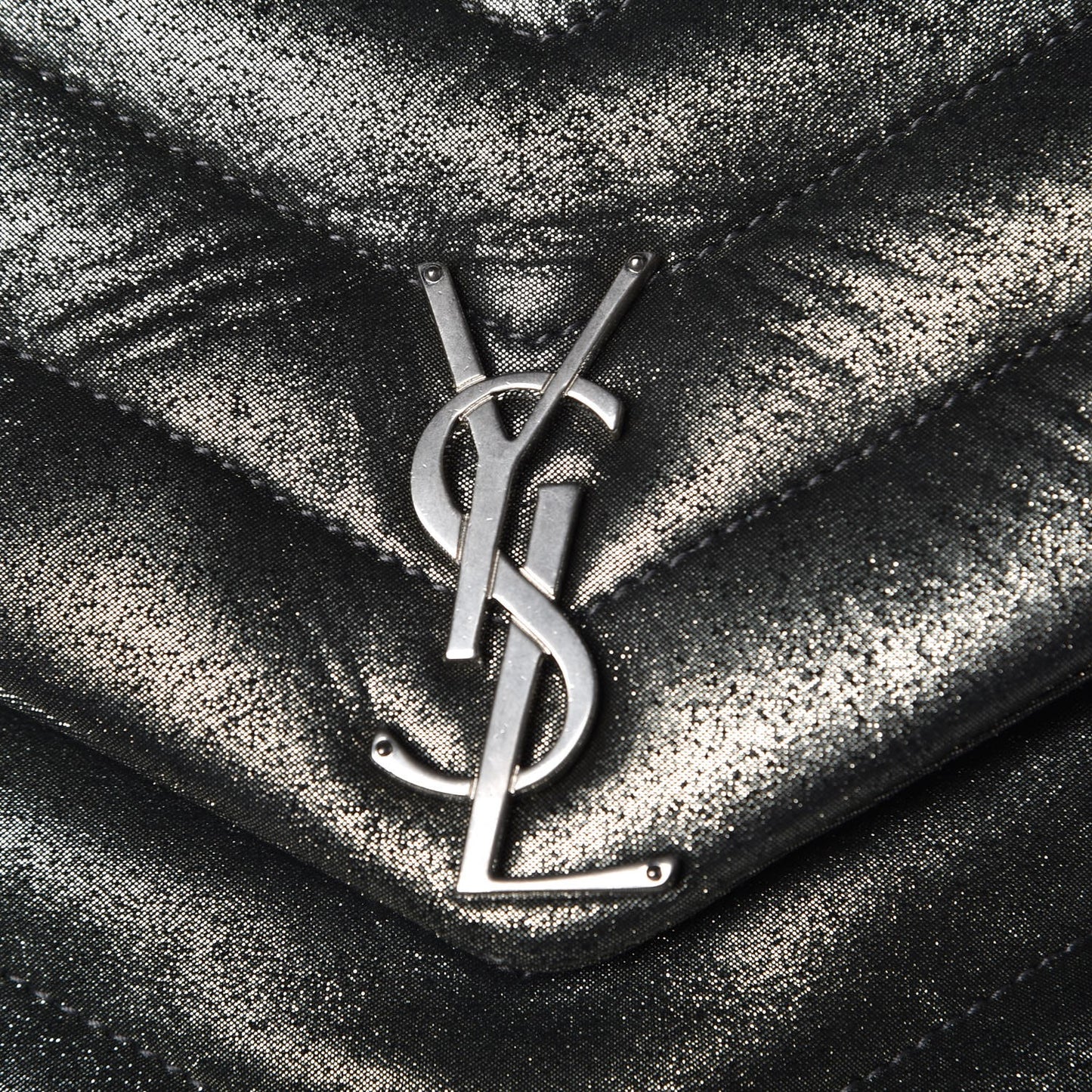 Metallic Calfskin Y Calfskin Monogram Small Loulou Chain Satchel Dark Grey