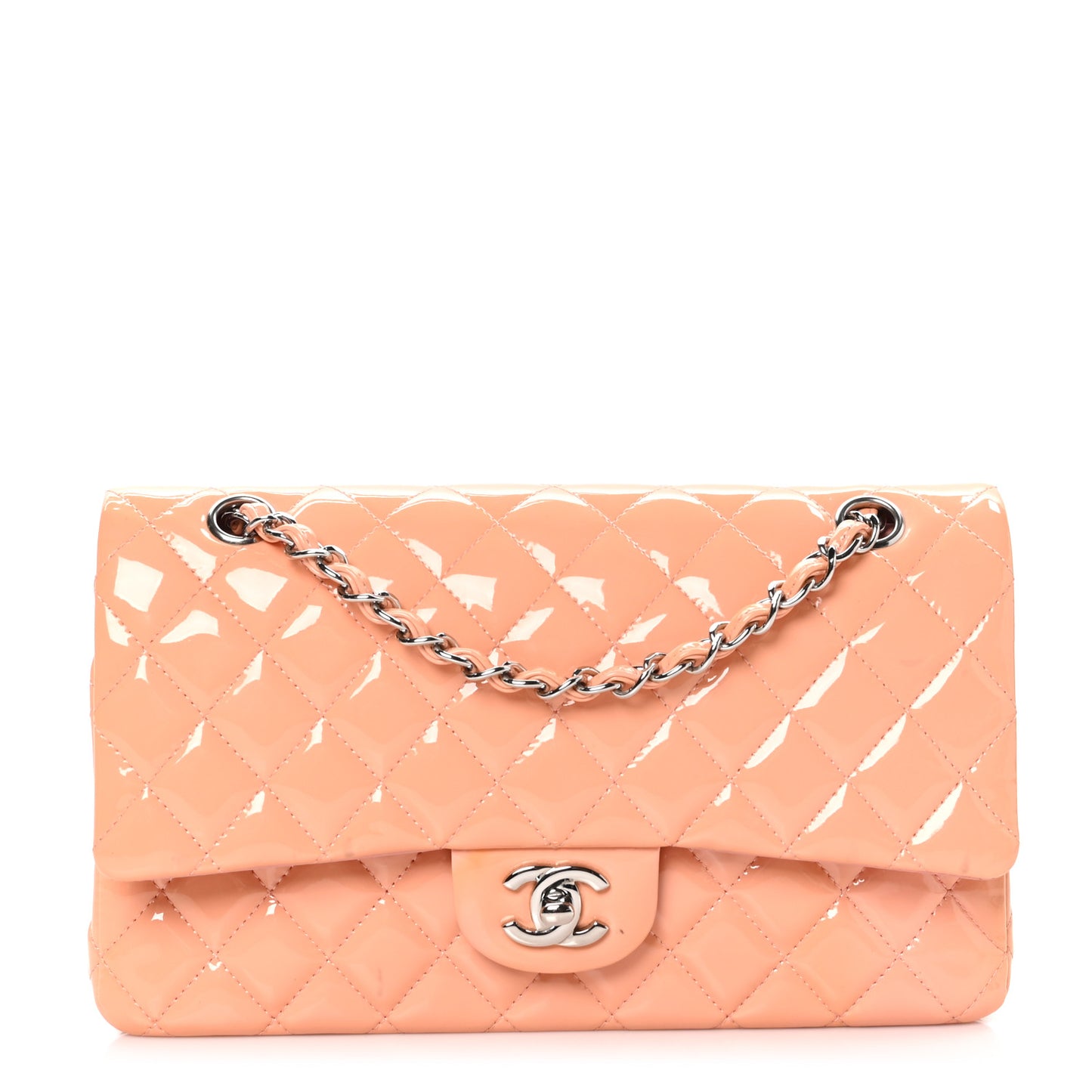 Patent Quilted Medium Double Flap Light Pink