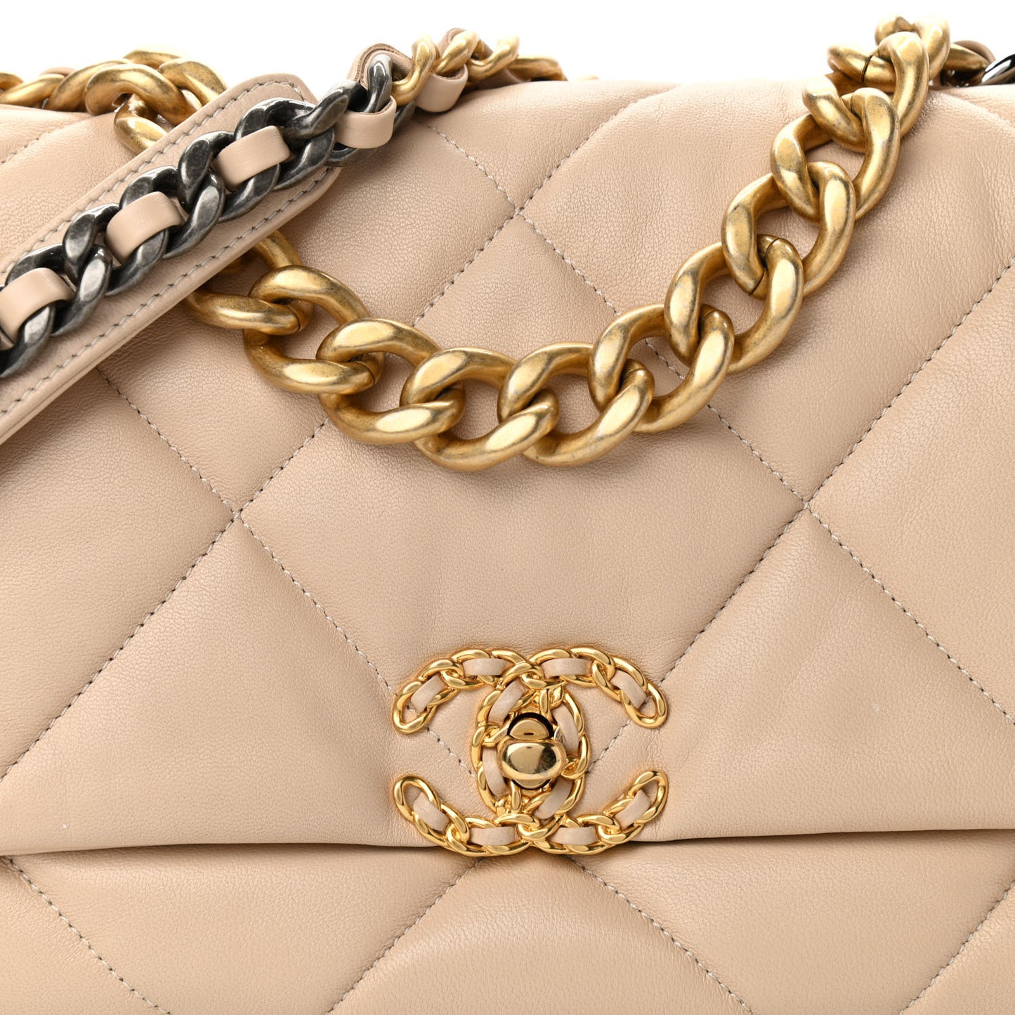 Lambskin Quilted Large Chanel 19 Flap Beige