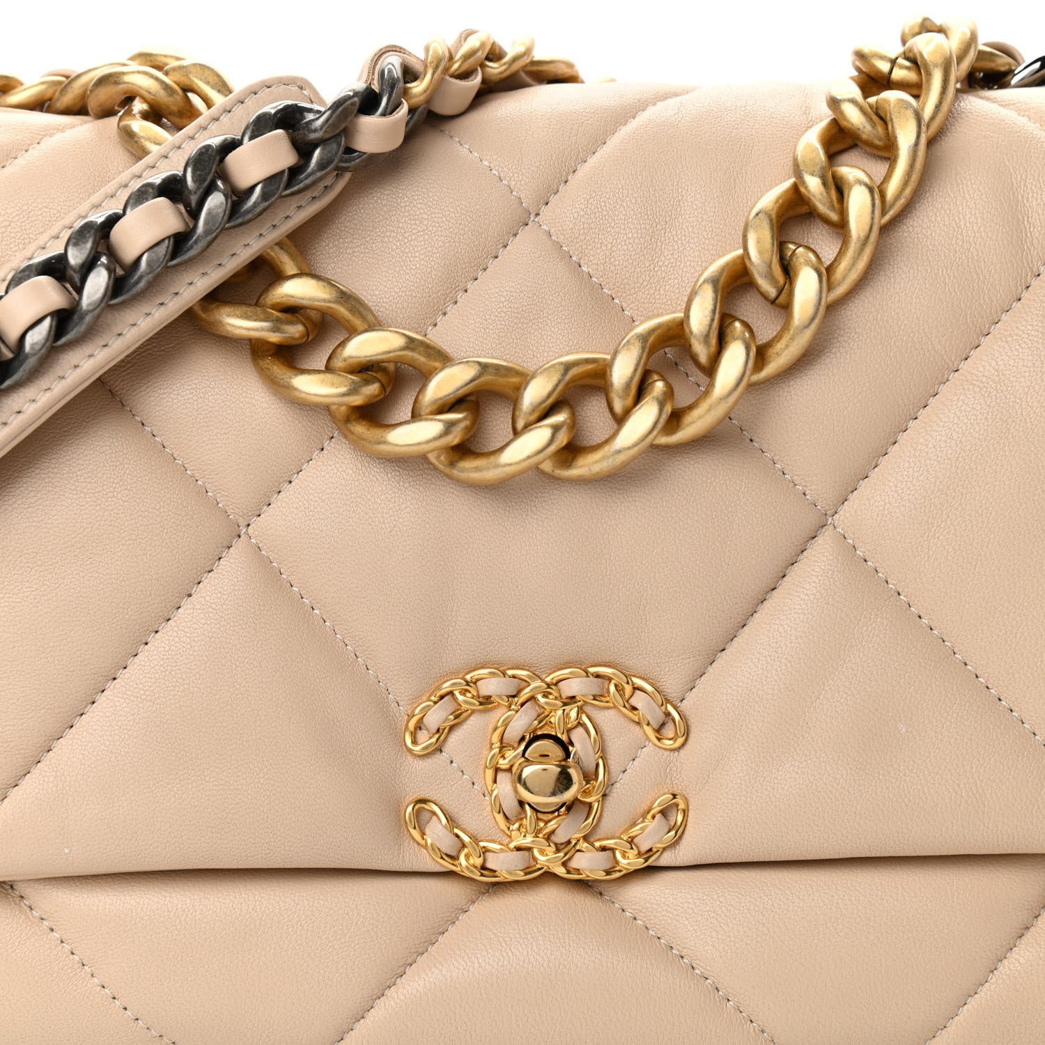 Chanel Lambskin Quilted Large Chanel 19 Flap Beige 8 of 13