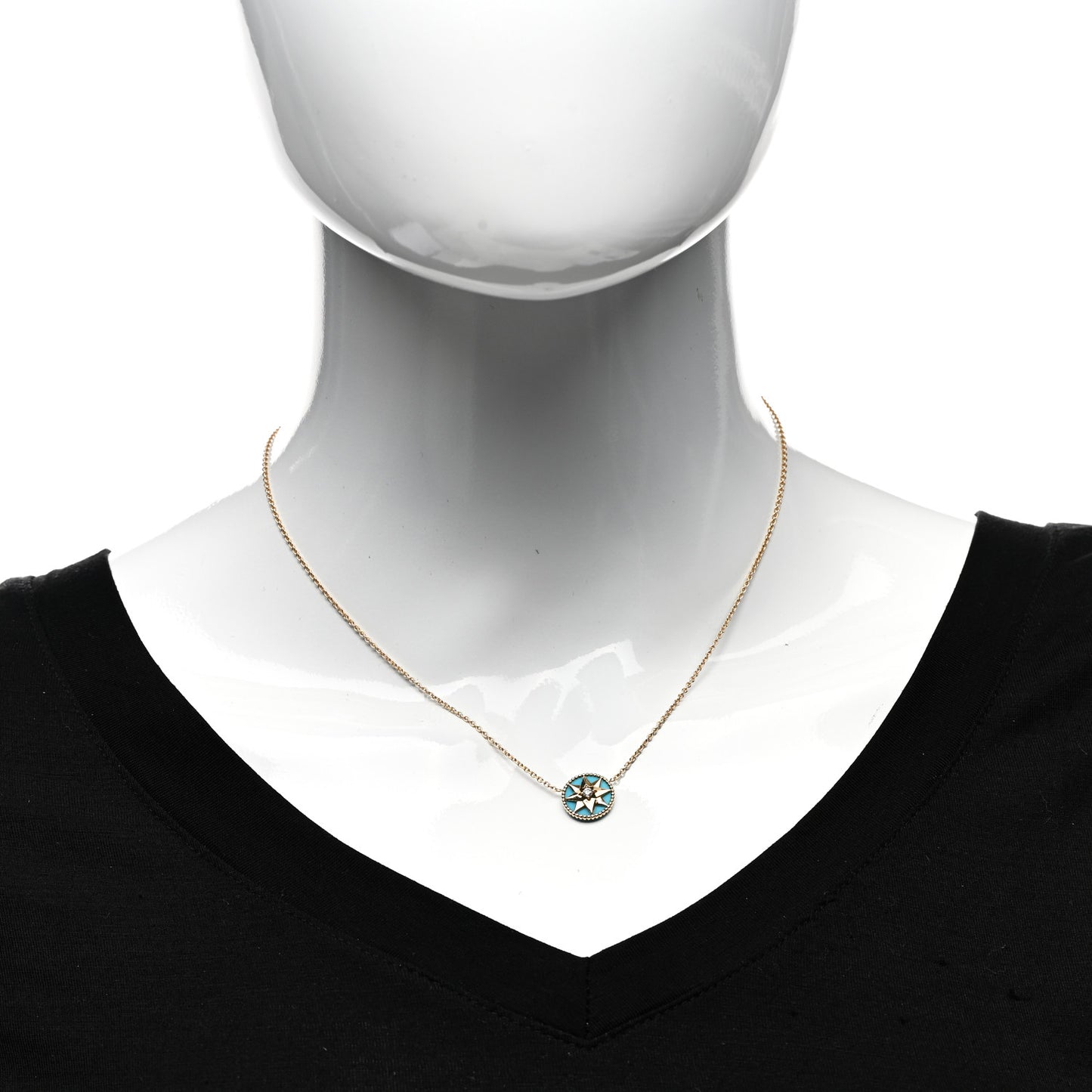 18K Yellow Gold Diamond Turquoise Rose Des Vents Necklace