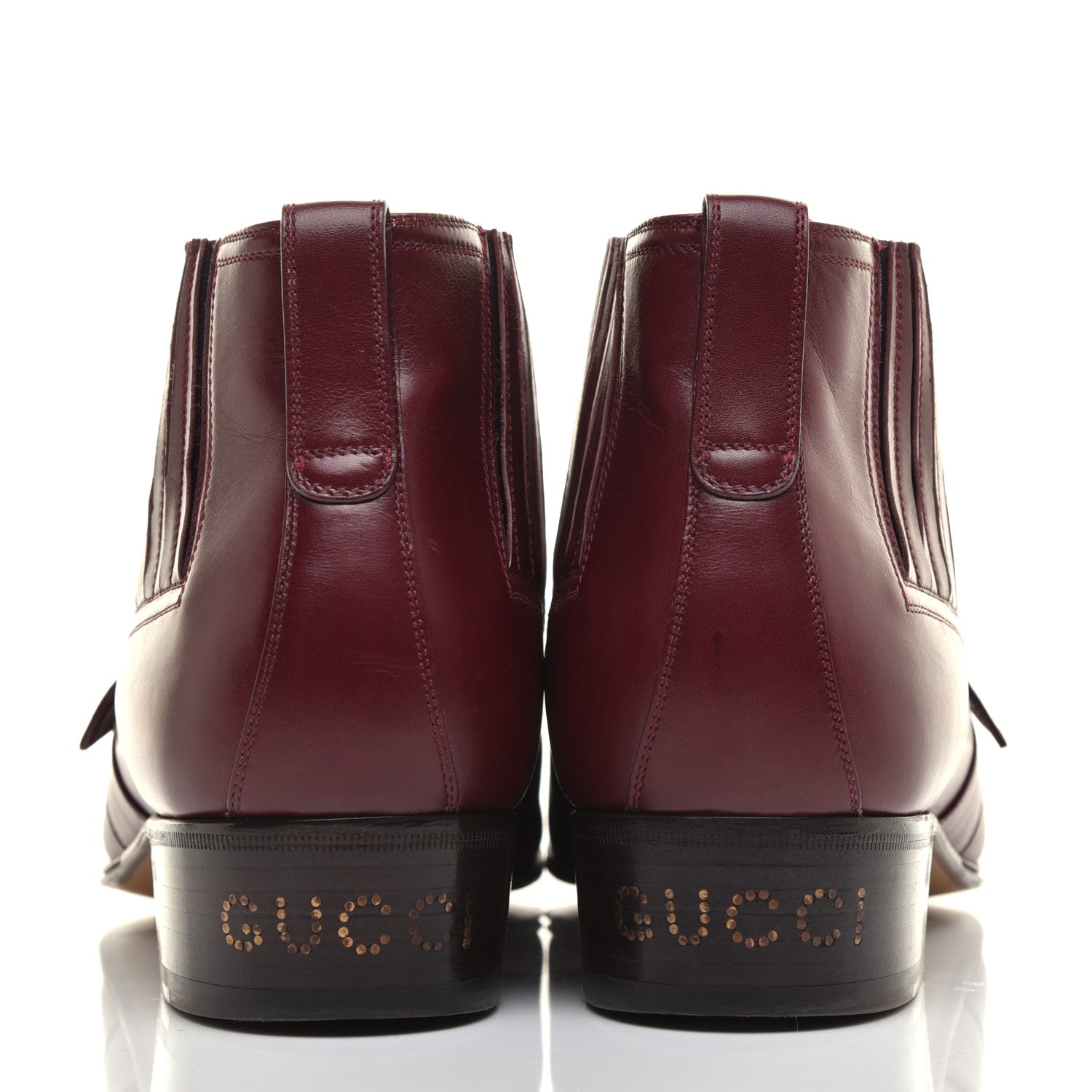 Gucci New Waxed Calfskin Mens G Medallion Toe Ankle Boots 10.5 Red Bordeaux 5 of 10