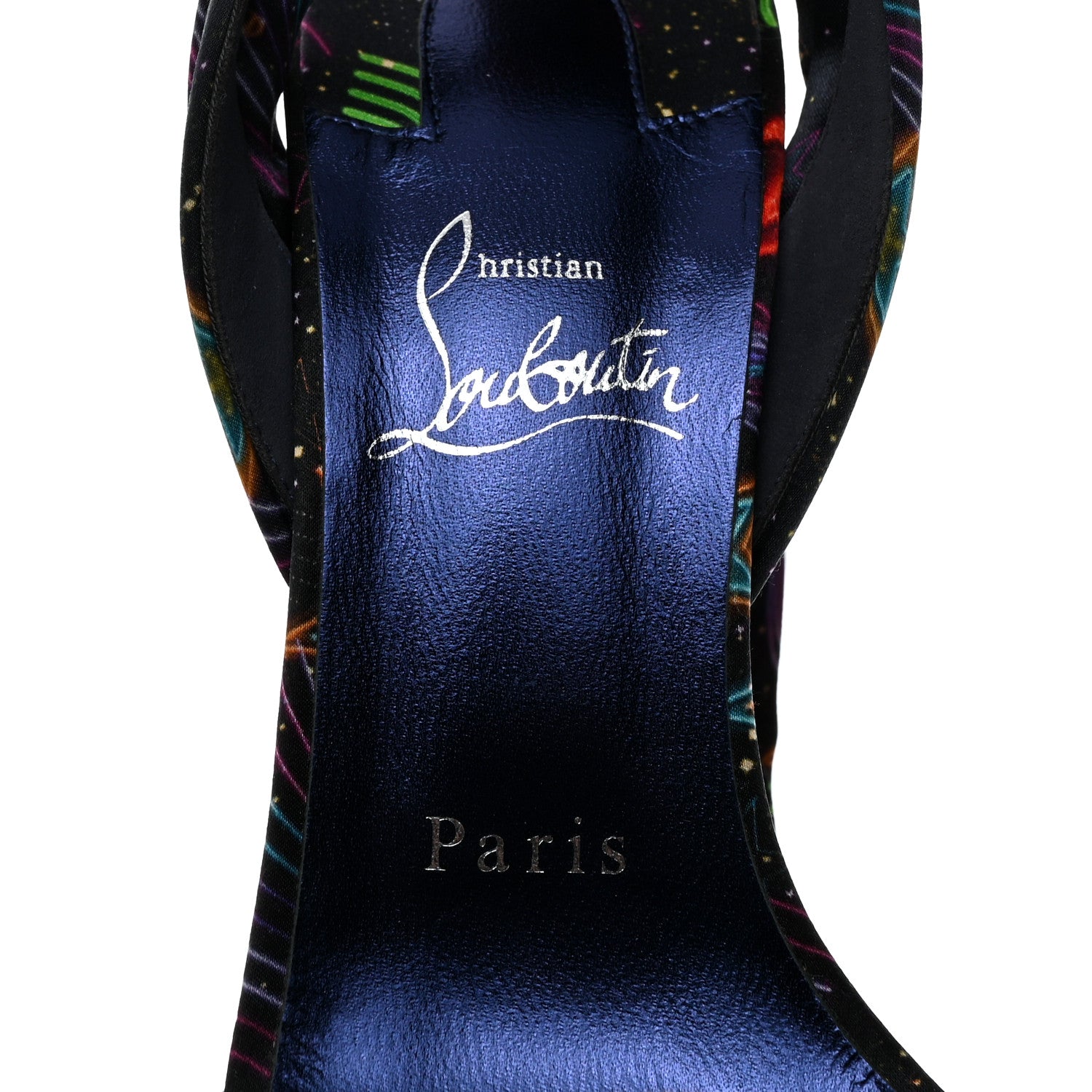Christian Louboutin Crepe Satin Starlight Sandale Du Desert 100 Ankle Wrap Sandals 37.5 Black Multicolor 6 of 8