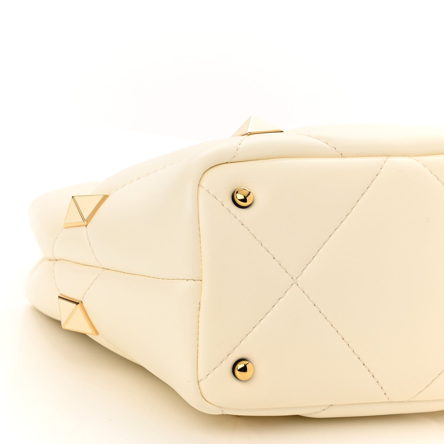 Nappa Enamel Small Roman Stud The Handle Bag Ivory