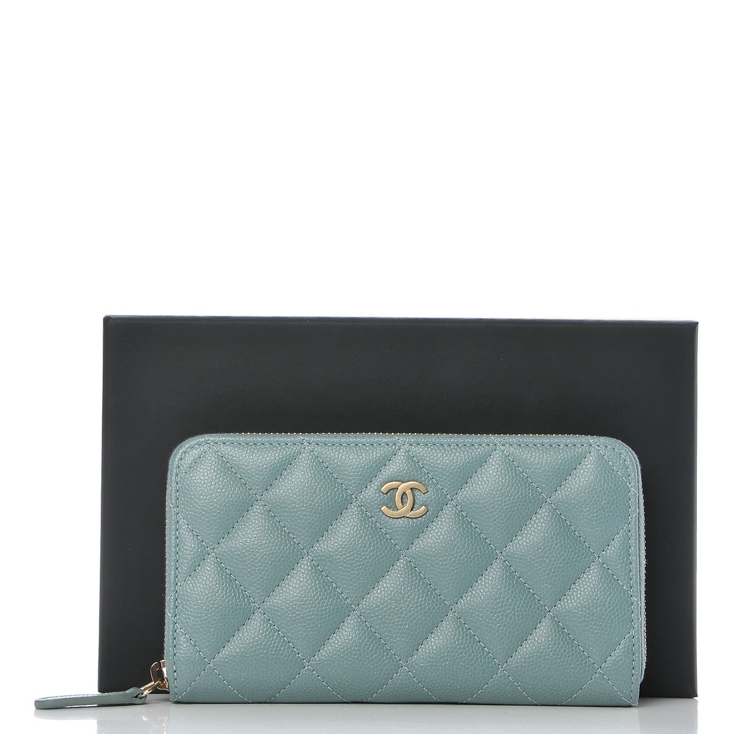 Iridescent Caviar Quilted Medium Zip Around Wallet Light Blue