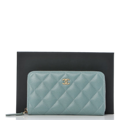 Chanel Iridescent Caviar Quilted Medium Zip Around Wallet Light Blue 9 of 9