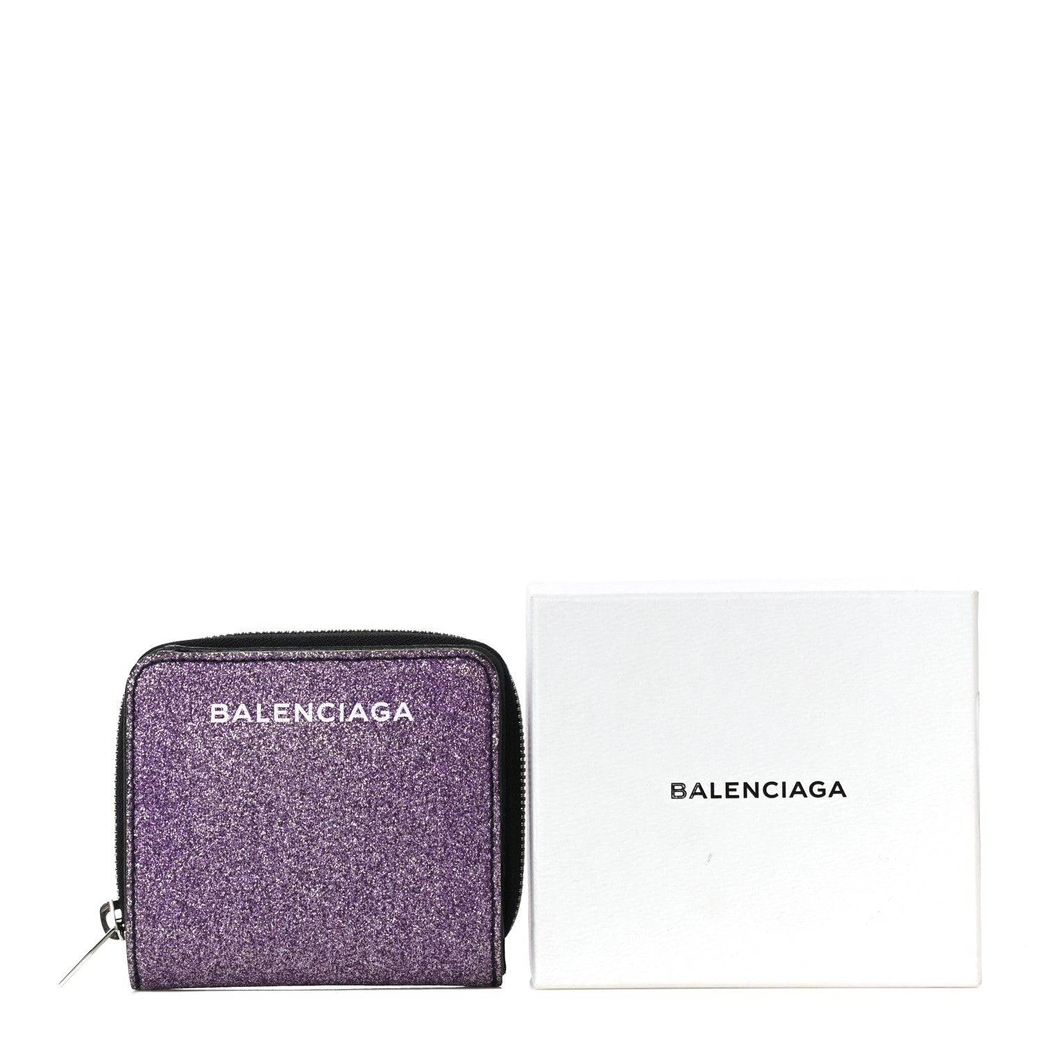 Balenciaga Glitter Calfskin Logo Everyday Multi Zip Wallet Purple 16 of 16