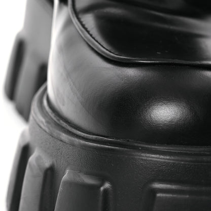 Prada Spazzolato Rois Re-Nylon Metal Triangle Logo Monolith Pouch Pocket 55mm Tall Combat Boots 39 Black 10 of 14