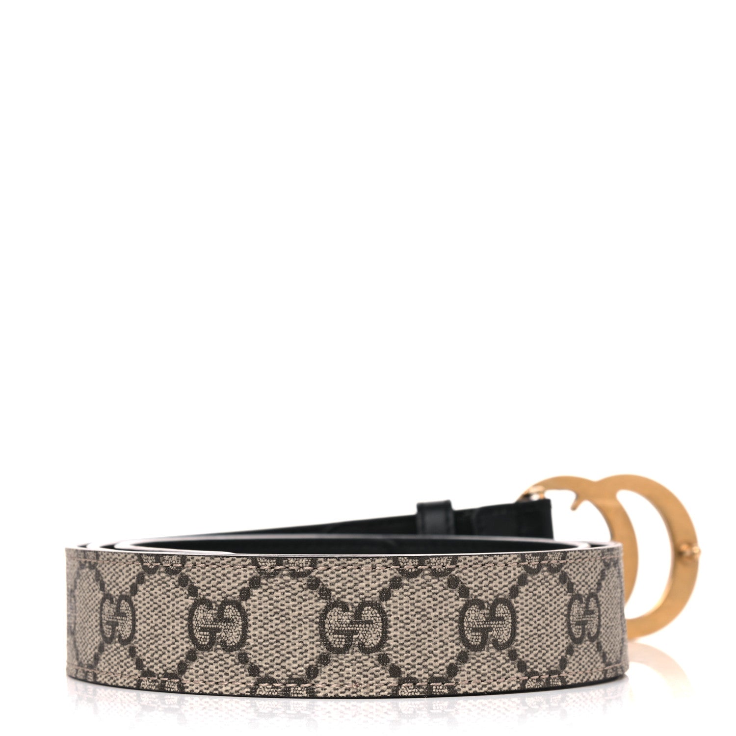 Gucci GG Supreme Monogram Matte Plutone Calfskin Double G 30mm Belt 95 38 Beige Ebony Black 2 of 6