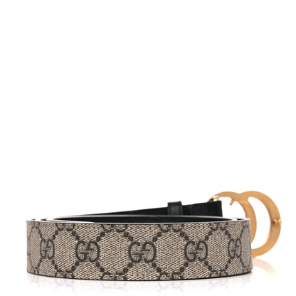 Gucci GG Supreme Monogram Matte Plutone Calfskin Double G 30mm Belt 95 38 Beige Ebony Black 2 of 6