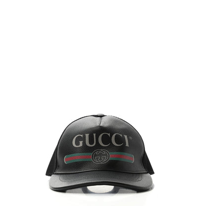 Gucci Grained Calfskin Logo Baseball Hat L Black 2 of 8