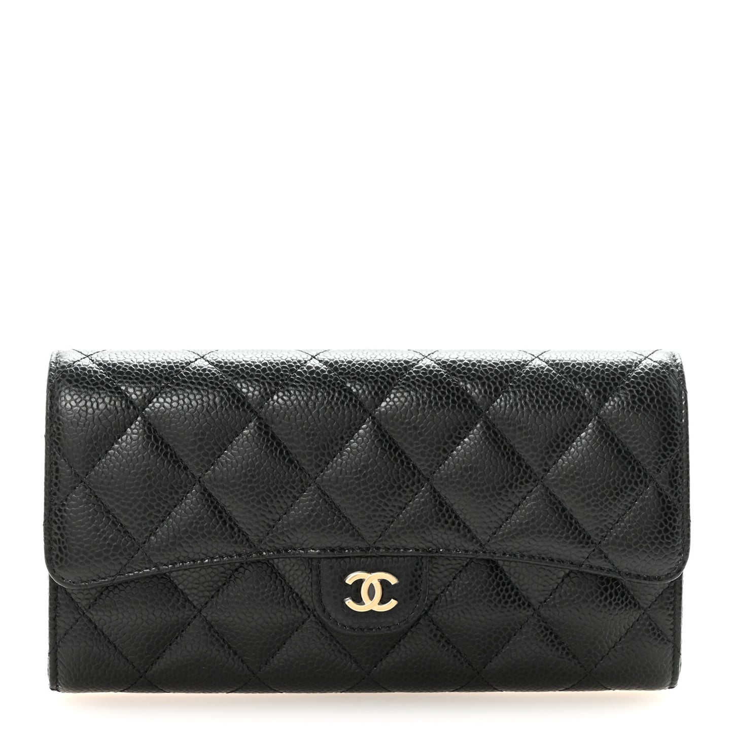 Caviar Quilted Large Gusset Flap Wallet Black