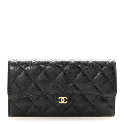 Chanel Caviar Quilted Large Gusset Flap Wallet Black 1 of 9