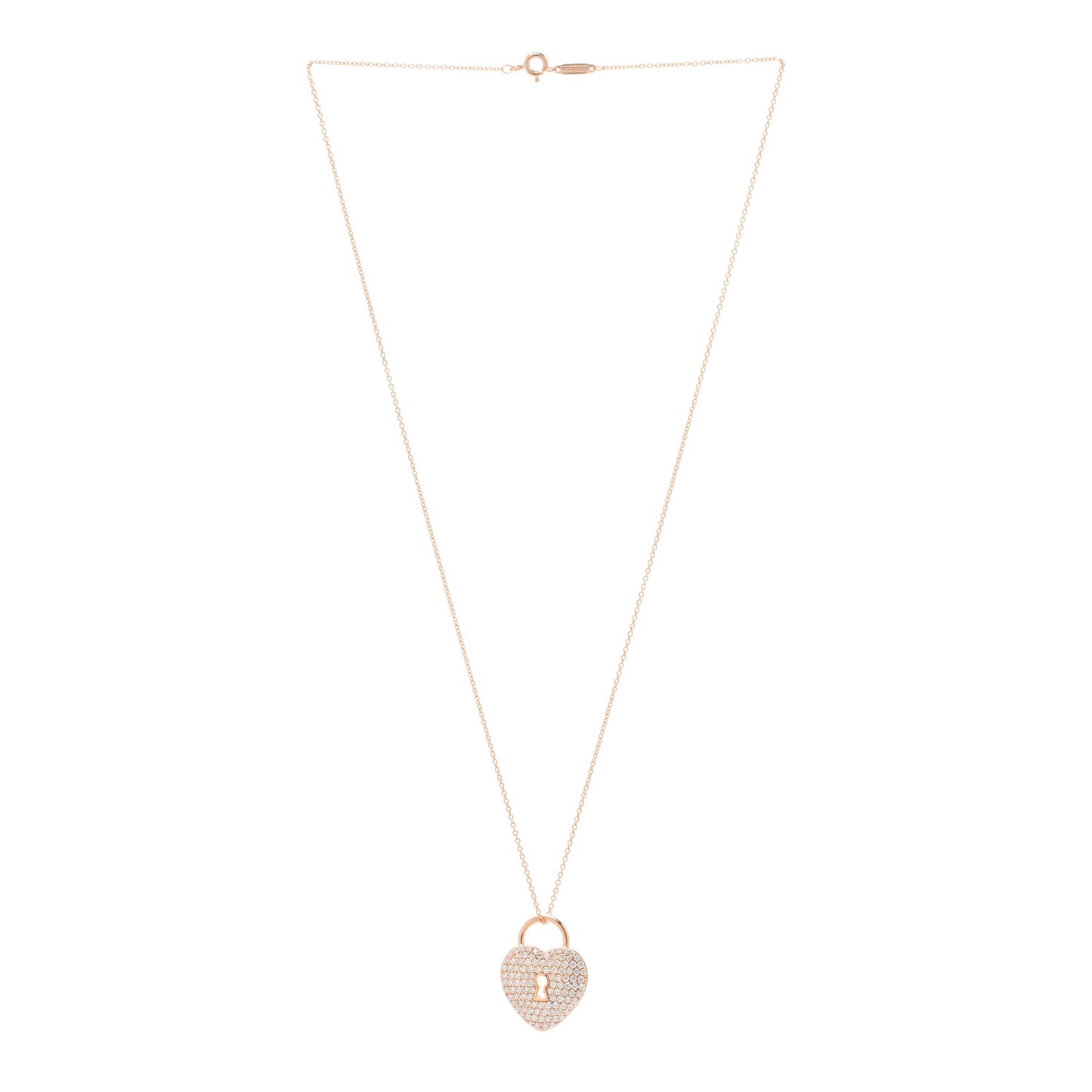 18k Rose Gold Diamond Large Heart Lock Pendant Necklace