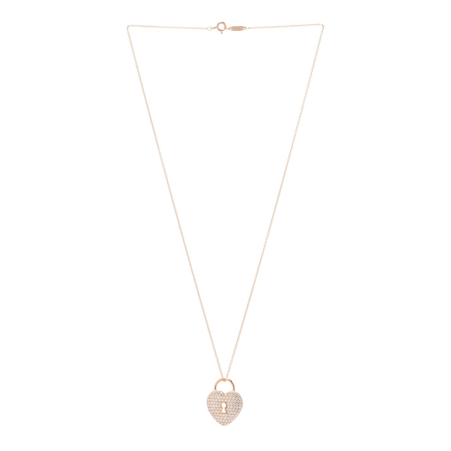 Tiffany 18k Rose Gold Diamond Large Heart Lock Pendant Necklace 2 of 5