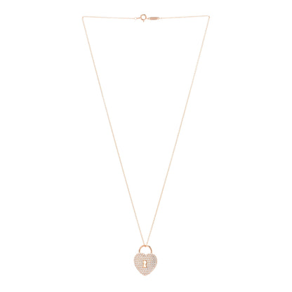 Tiffany 18k Rose Gold Diamond Large Heart Lock Pendant Necklace 2 of 5
