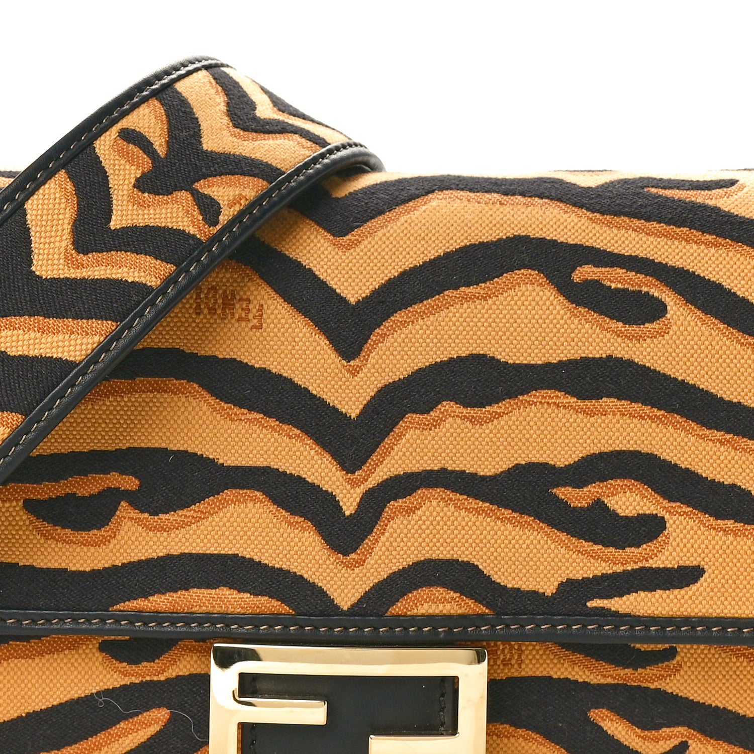 Fendi Canvas Chinese New Year Tiger Embroidered Baguette Black Dark Yellow 7 of 9