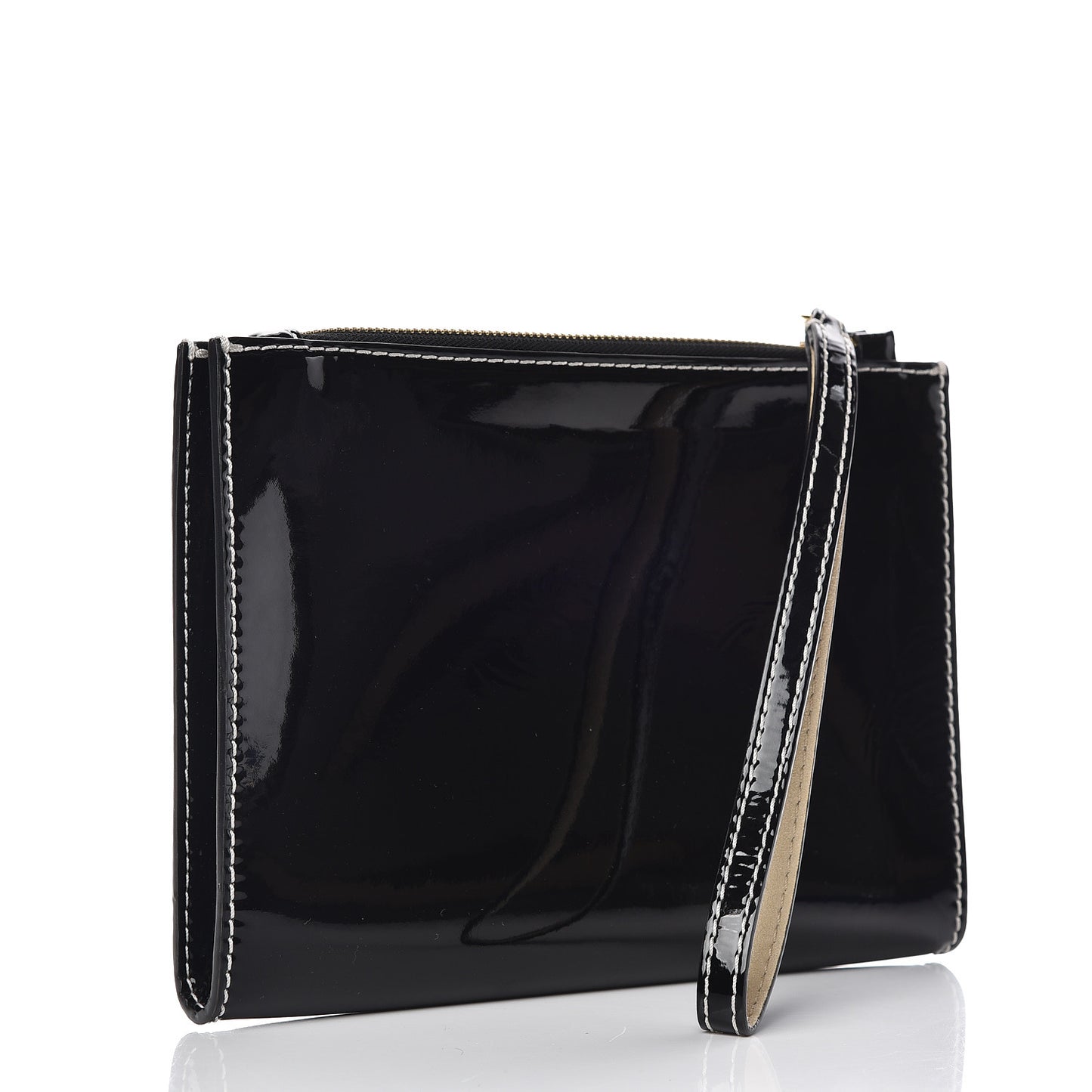 Patent Faux Leather Perforated Logo Pouch Black