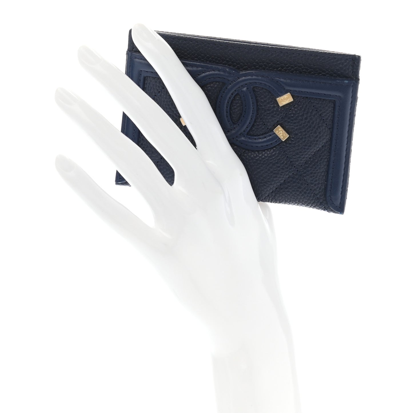 Caviar Quilted Filigree Card Holder Navy Blue