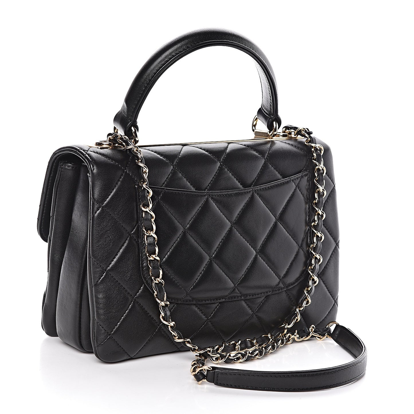 Lambskin Quilted Small Trendy CC Dual Handle Flap Bag Black