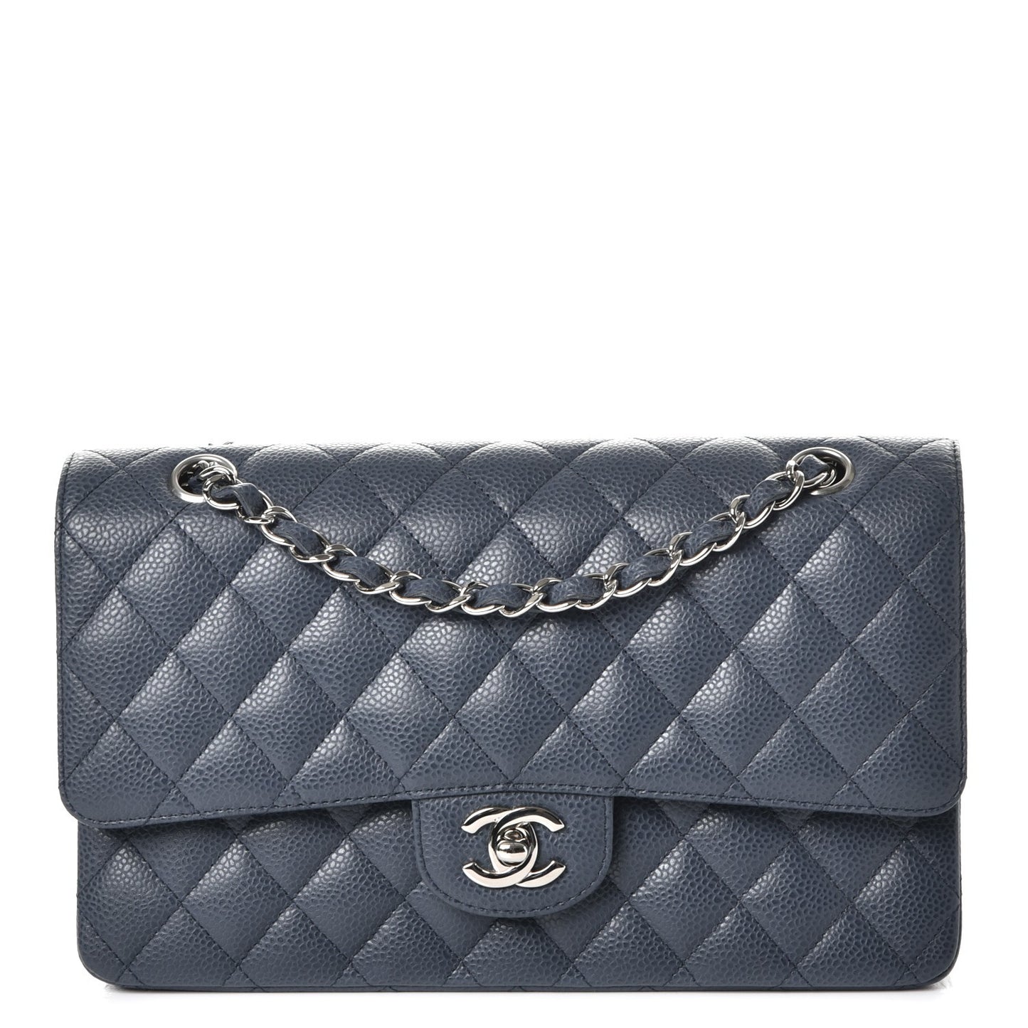 Caviar Quilted Medium Double Flap Blue