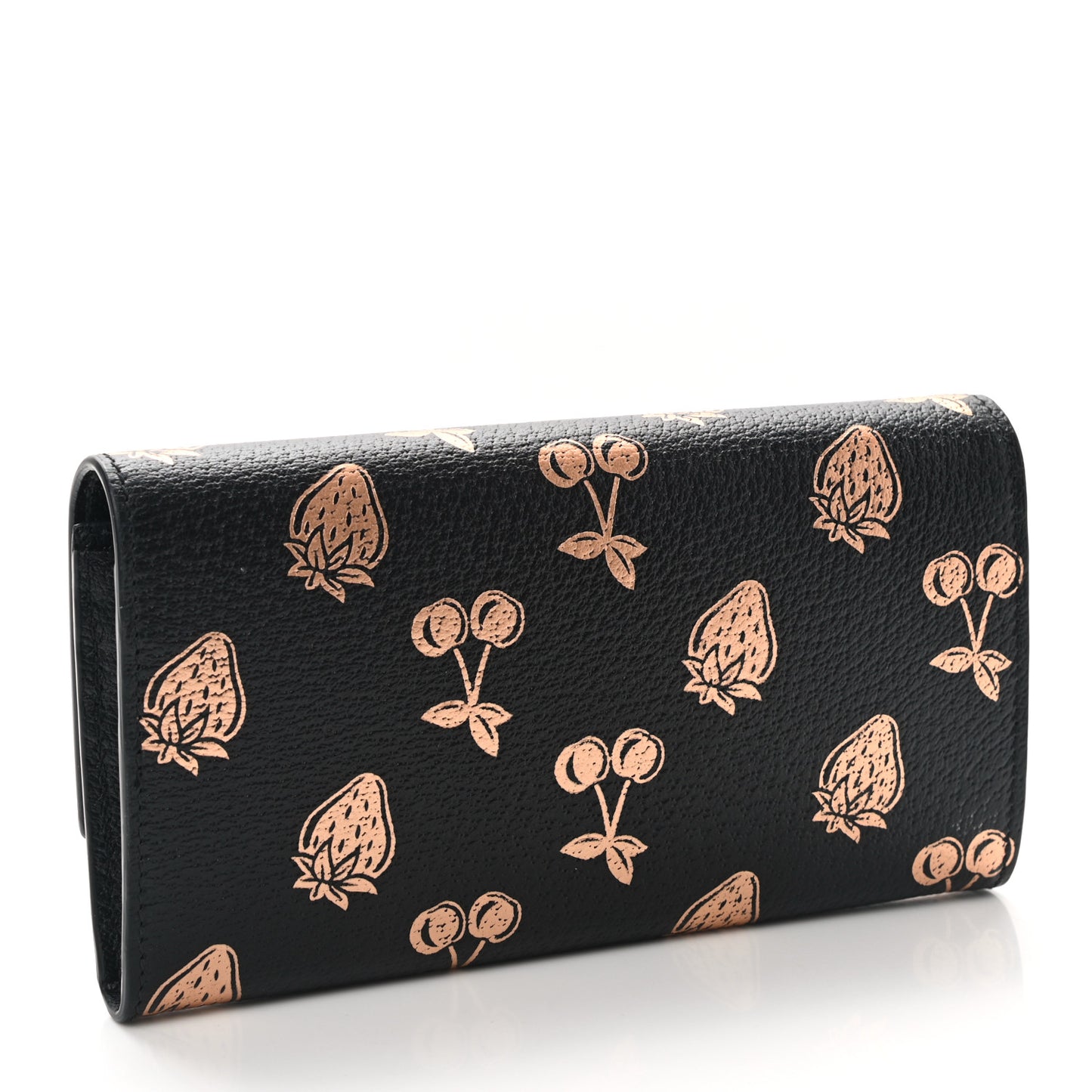 Textured Dollar Calfskin Berry Print GG Marmont Continental Wallet Black Light Copper