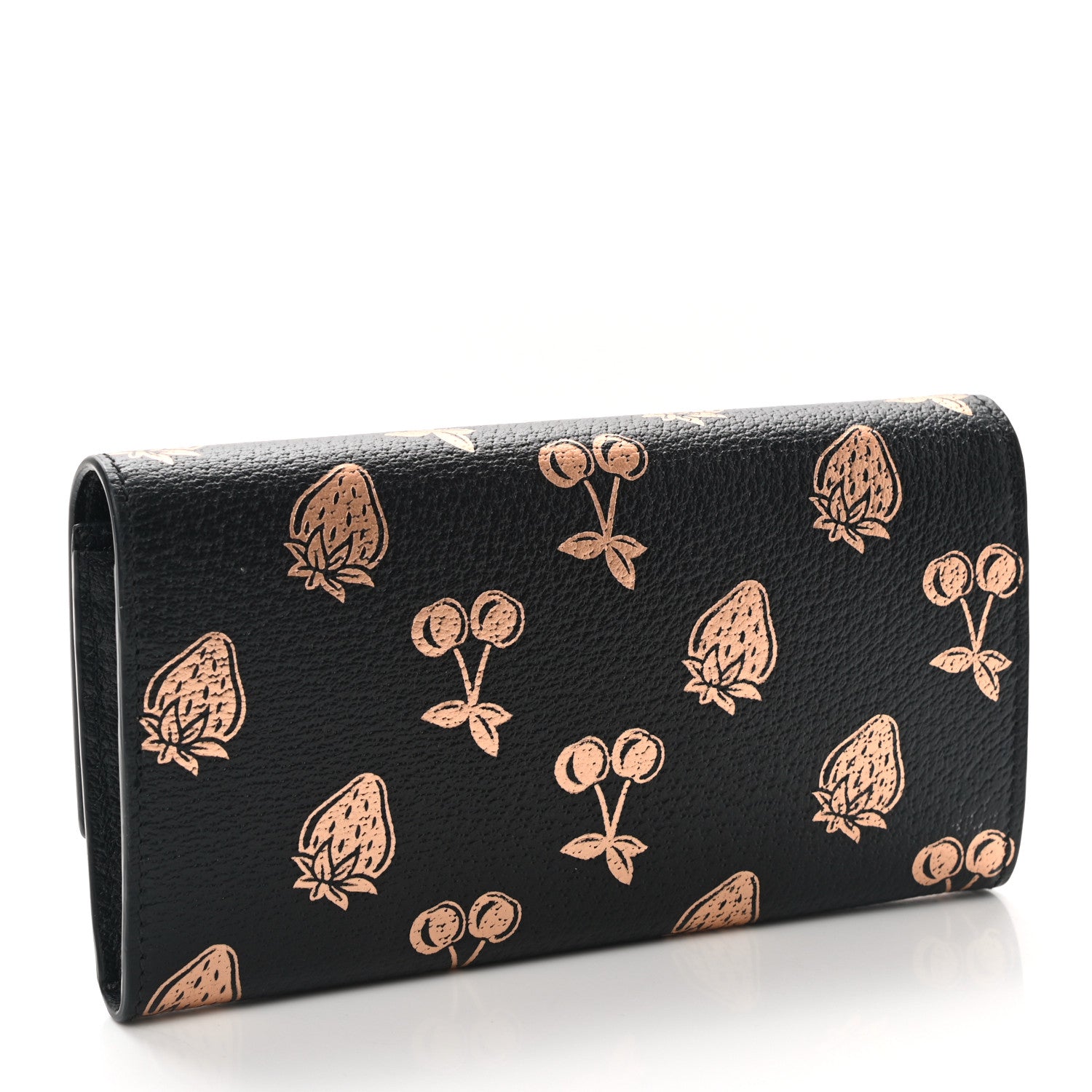 Gucci Textured Dollar Calfskin Berry Print GG Marmont Continental Wallet Black Light Copper 3 of 8