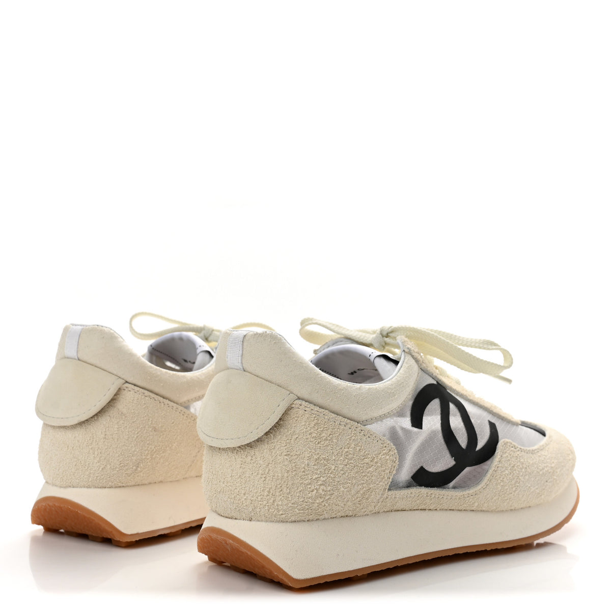 Chanel Suede Mesh Womens CC Sneakers 40 White Black 5 of 10