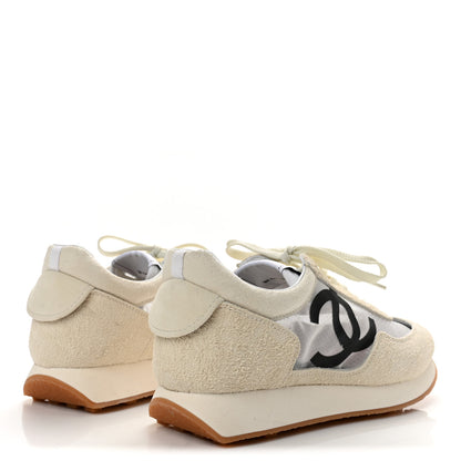 Chanel Suede Mesh Womens CC Sneakers 40 White Black 5 of 10
