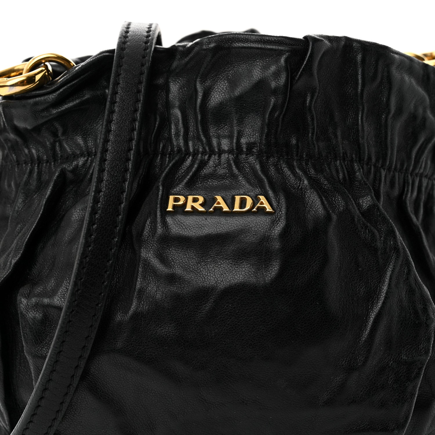 Prada Nappa Logo Mini Drawstring Bucket Bag Black 9 of 11