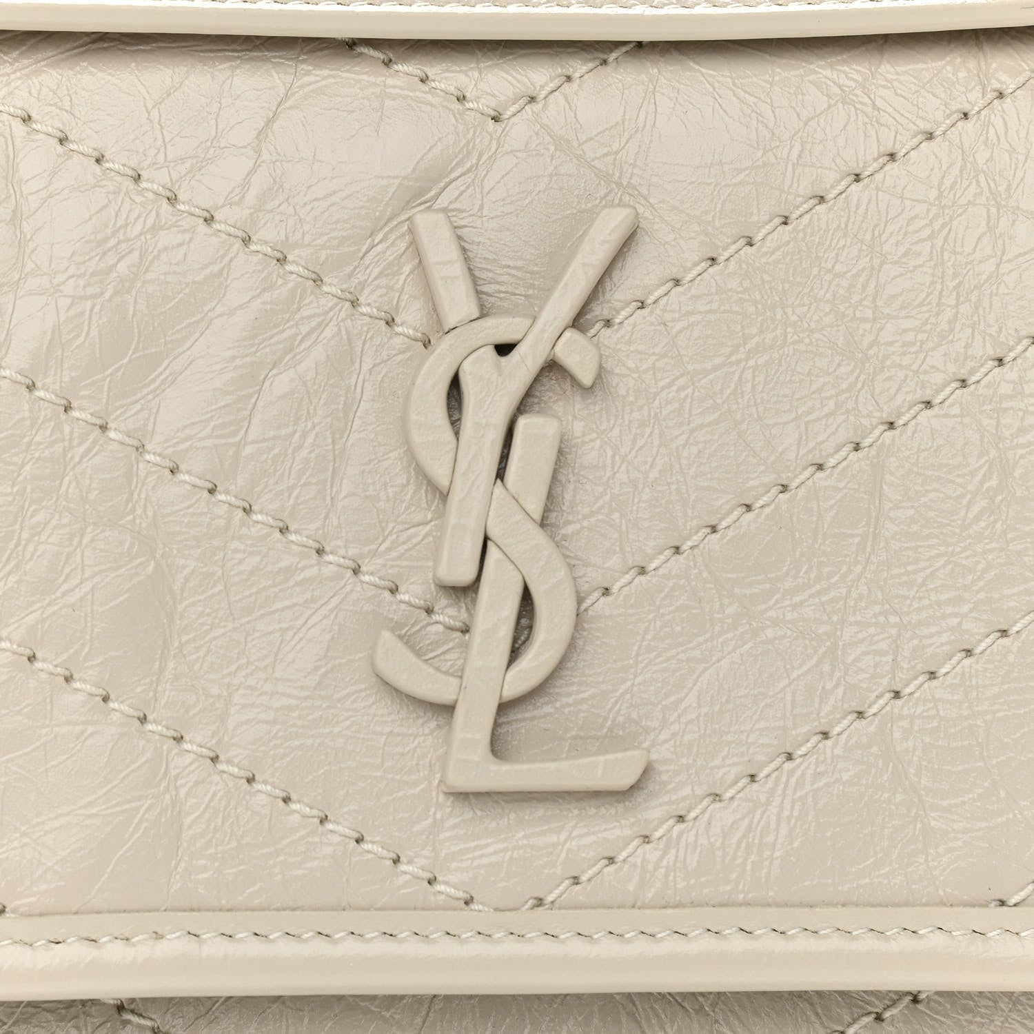 Saint Laurent Crinkled Calfskin Matelasse Monogram Baby Niki Chain Satchel Ivory 7 of 9